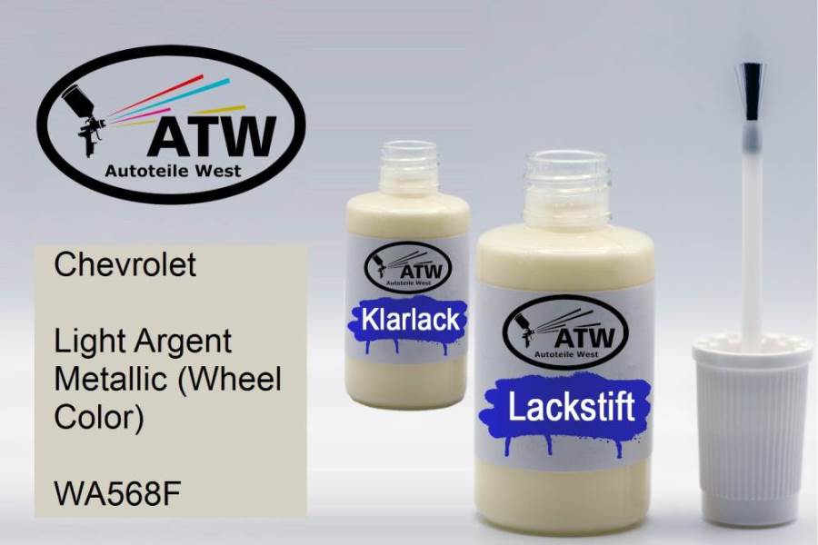 Chevrolet, Light Argent Metallic (Wheel Color), WA568F: 20ml Lackstift + 20ml Klarlack - Set, von ATW Autoteile West.